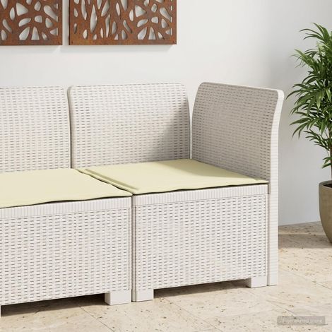 Canapé d'angle de jardin 1 place en PP blanc aspect rotin avec coussin de siège crème - PANGIVO (1/5)