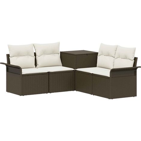 Sofa Set 5 stk. Braun und Creme Weiß Polyrattan und Stahl vidaXL (1/5)