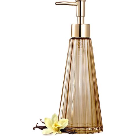 Distributeur de savon en verre vintage élégant, distributeur de savon, désinfectant, shampoing avec pompon, décor de ferme rustique, accessoires de salle de bain (ambre) (1/5)