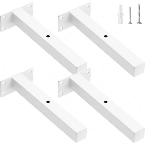 Set of 4 Reinforced Metal Wall Shelf Brackets, Invisible Shelf Brackets, 50 kg Load, Wall Shelf Bracket, Hollow Design, Shelf Bracket, 20 cm White (1/5)