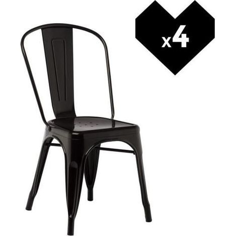 Hofuton Lot de 4 Chaise de Salle à Manger Industrielle Chaise de Cuisine 45 cm H Empilable Tabouret avec Dossier Jardin Balcon Bistrot Café Salon Exterieur Interieur Noir (1/5)
