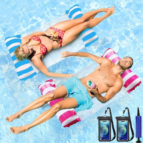 2 Pièces Bouee Piscine, Frite Piscine Adulte, 4 en 1 Hamac Matelas Gonflable Piscine, Bouee Piscine Adulte, Bouée Transat Piscine Pliable Portable pour Les Vacances à la Plage (1/5)