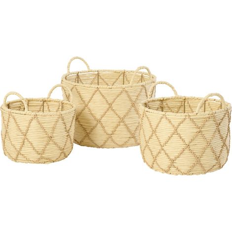 Lot de 3 Paniers de Rangement "Mac" 38cm Naturel & Beige