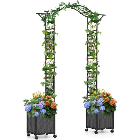 Arco da giardino con fioriere autoirriganti, metallo e PP, 250 cm