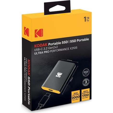 Unidad SSD portátil Kodak 3.2Gen2 X210 S de 1 TB EKSSD1TX210SK