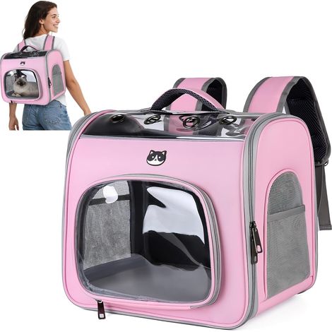 1 - Sac à Dos Chat - Sac Transport Chien - Pliable avec Fenêtre et Crochet de Sécurité - Respirant pour Voyage Randonnée Promenade - Rose Fleur - 39x30x34cm (1/5)