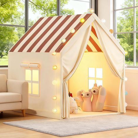 Tente de Jeu Enfants, Cabane Confortable pour Enfant, Tente pour Tout-Petits avec Lanternes Colorées, Cadeaux d'anniversaire et de la Fête des Enfants pour Garçons et Filles (Rayures) (1/5)