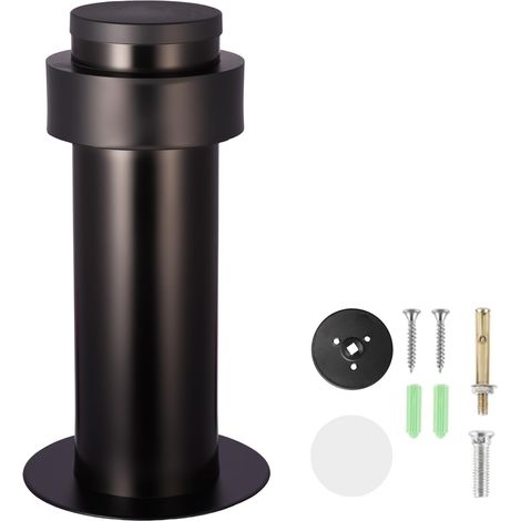 En Inox Butee De Porte, MéTal Bloc Porte, Avec Pare-Chocs En Caoutchouc Vis Et Colle 3m, 3 MéThodes D'Installation, Pour Tous Les Sols Durs (Noir/Black, 12cm/4.72in) (1/5)