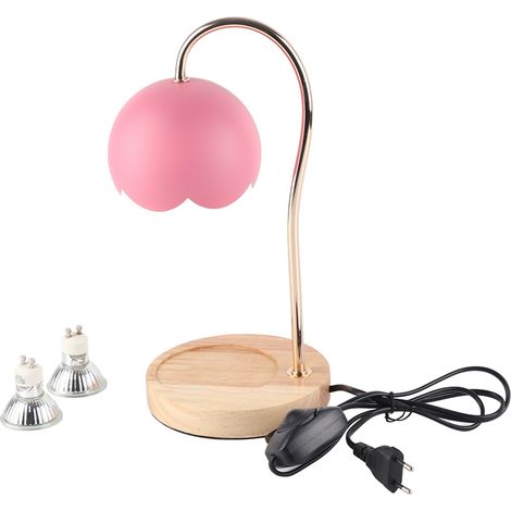 Ortviai Lampe chauffe-cire parfumée dimmable en métal avec base en bois – rose, 18 x 34 cm