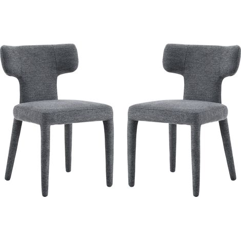 Set 2 sedie da pranzo moderne in tessuto grigio con schienale a T e gambe in metallo (1/5)
