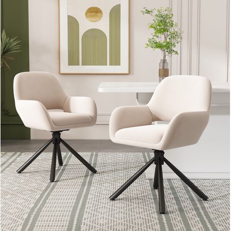 Set de 4 sillas de comedor giratorias en terciopelo beige, con reposabrazos y asiento cómodo, estilo moderno para comedor o salón, de fácil montaje  CHICFURN (1/5)