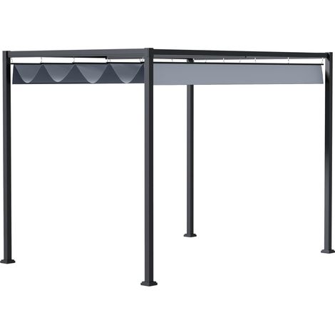 Pergola de jardin 4x3m, toit en acier, pavillon de jardin avec toit ajustable, autoportante, protection solaire pour terrasse et jardin, gris foncé (1/5)