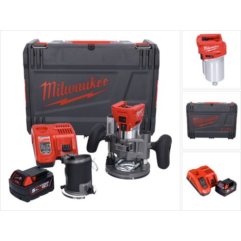 Milwaukee M18 FTR-501X router sin cable 18 V sin escobillas + 1x batería 5.0 Ah + cargador + módulos router + caja HD