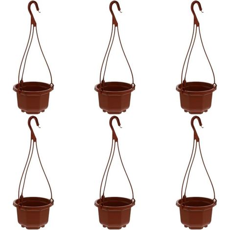 Ensemble de 6 jardinières suspendues en plastique avec paniers à chaînes, convenant aux plantes et fleurs d'intérieur. (9 x 9,5 x 6 cm)