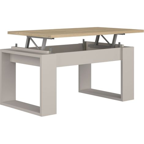 Home Heavenly® - Mesa de centro elevable Rubi II, estilo industrial con almacenaje interior, 90x50x45/57,7 cm.  Color: Roble - Beige