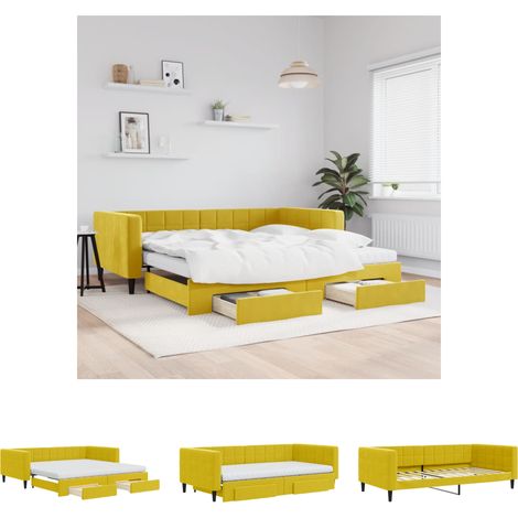 The Living Store Tagesbett Ausziehbar mit Schubladen Gelb 100x200 cm Samt - Betten & Bettgestelle (1/5)