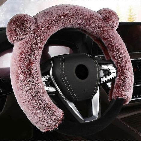 Housse de volant en fausse fourrure d'ours, rouge rose, avec oreilles, compatible avec les volants de 14,5 à 15 pouces. Protection mignonne en fausse laine pour femmes et filles.