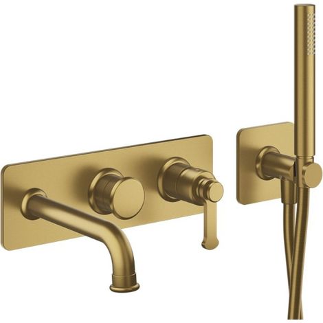 Façade encastrée mitigeur bain douche 2 sorties Or Brossé - CRISTINA ONDYNA FA10296P