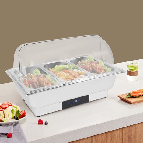 Ensemble buffet isotherme à trois compartiments de 9 litres Ensemble de récipients isothermes rectangulaires et chauffe-plats en acier inoxydable, idéal pour les banquets, les fêtes et les célébration (1/5)