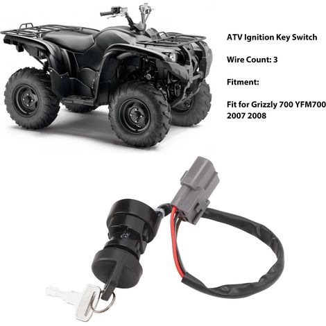 3-adriger ATV-Zündschalter mit Schlüssel für Grizzly 700 YFM700 2007-2008 - Robustes ABS, 2 Schlüssel (1/4)