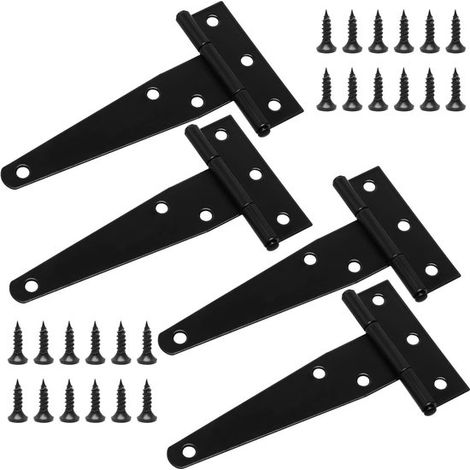 Set di 4 robuste cerniere a T con viti di montaggio, 100 mm, zincate, per porte scorrevoli, cancelli in legno e finestre. (1/4)