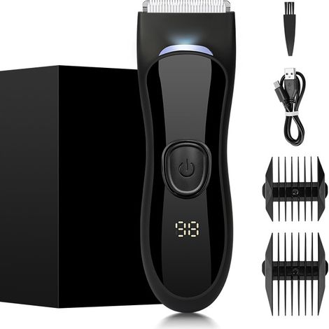 Tondeuse à cheveux pour hommes - Tondeuse électrique lavable - Affichage numérique LED - Lame en céramique - Tondeuse pour le corps - Rechargeable par USB-C - Kit de tondeuse pour poils pubiens, aisse (1/4)