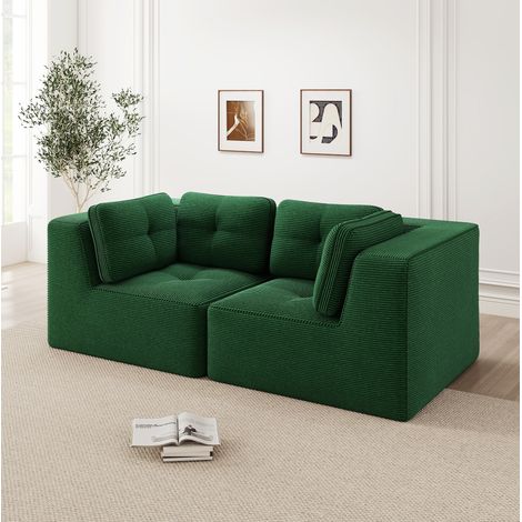 Sofá rinconero modular 208x104x69 cm verde, sin estructura, tejido pana MEUBLIV (1/5)