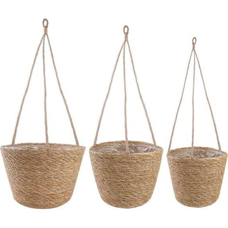 Paniers pour plantes en algues, lot de 3, couleur naturelle, 26 cm de diamètre, 19 cm de hauteur. (1/5)