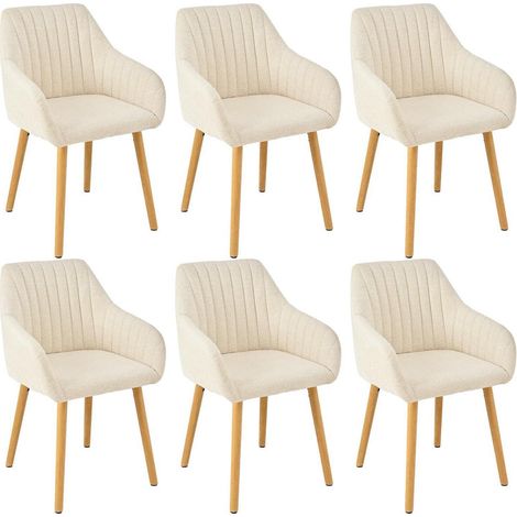 Esszimmerstühle 6er Set Beige mit Armlehne und Holzbeinen (1/5)