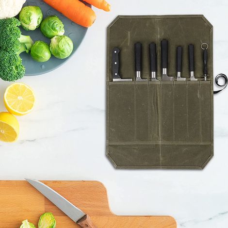 Sac-rouleau en toile pour couteaux – Étui de rangement portable pour chefs, pique-niques, camping, barbecue et usage en cuisine (1/5)