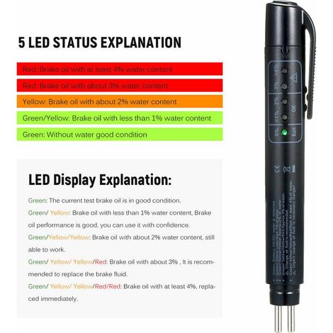 VURAHOME - Testeur De Liquide De Frein Liquide Pen Huile De Frein Automatique Analyseur D\'Humidite Avec 5 Indicateurs Led Pour Dot3 Dot4 Dot5 (1/4)