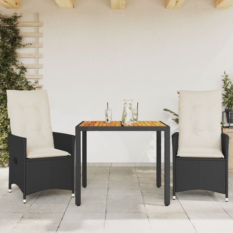 Mesa y sillas con cojines 3 pzas ratán sintético y acacia negro vidaXL (1/5)