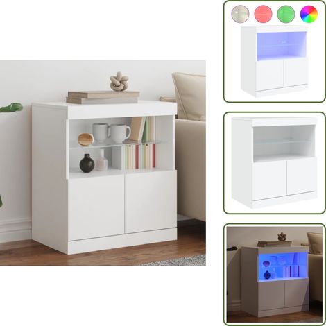 The Living Store Sideboard mit LED-Leuchten Weiß 60x37x67 cm - Schreibtisch - Wohnzimmermöbel - Sideboard - Regal - TV-Stand