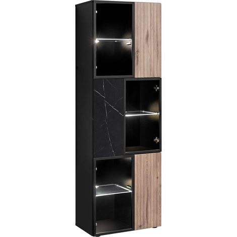 Vitrine 6 Portes "Cannes" 182cm Noir & Naturel (1/4)