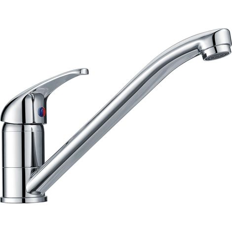 Mitigeur de cuisine monocommande avec bec pivotant long, robinet monobloc, corps en laiton massif, robinetterie chromée, 1 trou