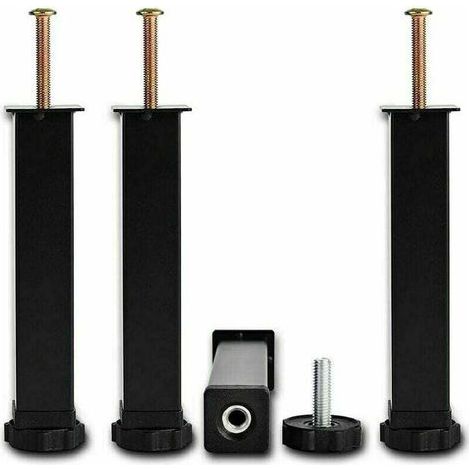 YMYNY – 4 Stück Metall-Bettbeine zum Einschrauben für Lattenroste, universelle Möbelbeine, schwarz, kein Bohren erforderlich, höhenverstellbar: 20 cm (+2 cm), 3 x 3,5 cm (quadratisch) (1/5)