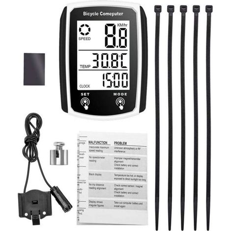 Compteur de vitesse filaire étanche pour vélo, ordinateur de bord LCD avec compteur kilométrique (en anglais) (1/5)