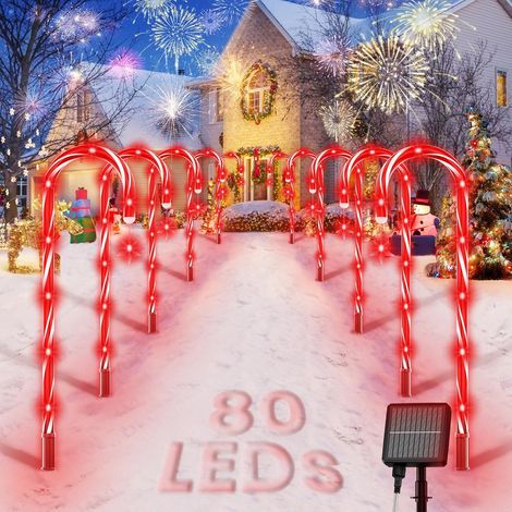 DOLASO Weihnachtsdekoration für den Außenbereich, 10 Stück, Zuckerstangen-Solar-Weihnachtsbeleuchtung, Solar-Wegebeleuchtung mit 8 Beleuchtungsmodi, wasserdichte rote Weihnachtsbeleuchtung für Hof, We (1/5)