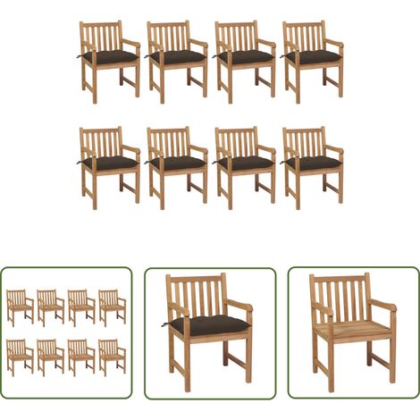 The Living Store Chaises de jardin lot de 8 avec coussins taupe Bois teck solide - Chaise De Jardin - Mobilier De Jardin - Set De Chaises - Terrasse - Jardin (1/5)