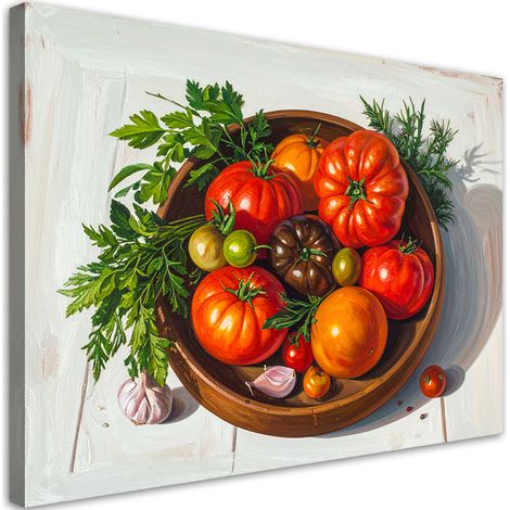 Cuadro sobre Lienzo, Naturaleza muerta con tomates y hierbas en un cuenco, 30x20 (1/5)