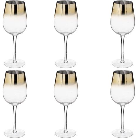 Lot de 6 verres à vin 38cl en verre – Forme ronde – Couleur or – Pour dégustation de vin – Secret De Gourmet (1/2)