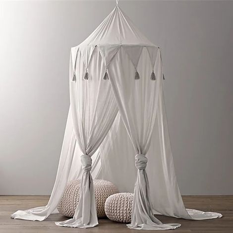 Bed Canopy - Round Dome Mosquito Net for Kids Bed - Indoor Outdoor Play Tent - Cotton Canvas - 1 Piece