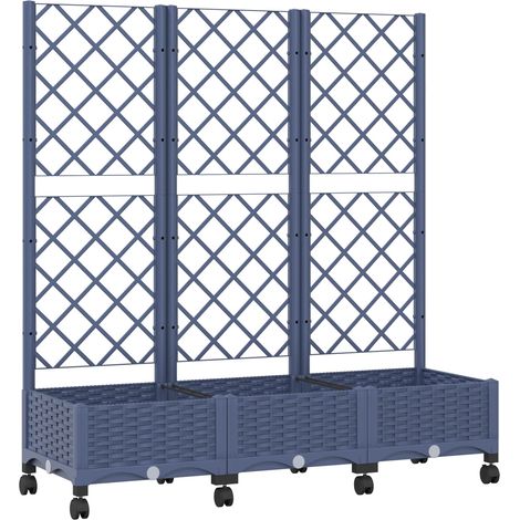Garden Planter with Trellis&Wheels Blue Grey PP vidaXL