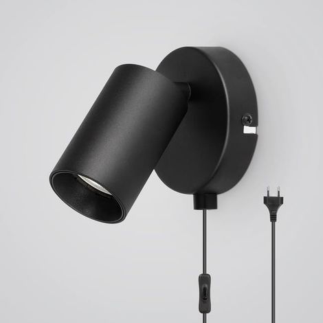 Schwenkbare Nachttischlampe (Leuchtmittel nicht enthalten), Vintage-Wandleuchte fürs Schlafzimmer mit Schalter und Stecker, schwarze Wandleuchte für den Innenbereich.