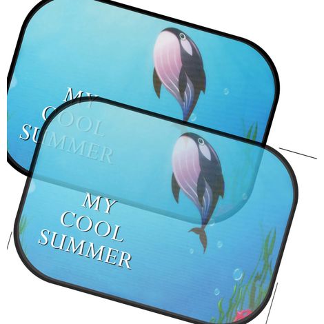 Lot de 2 filets pare-soleil électrostatiques pour vitres latérales de voiture, isolants thermiques et protection UV. Motif baleine de mer. (1/4)