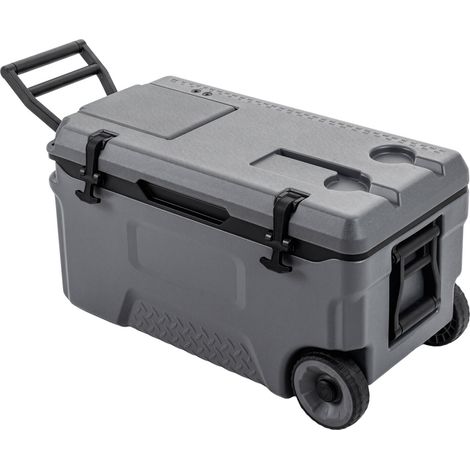Glacière roulante portable 53 quarts avec règle à poissons pour extérieur - gris