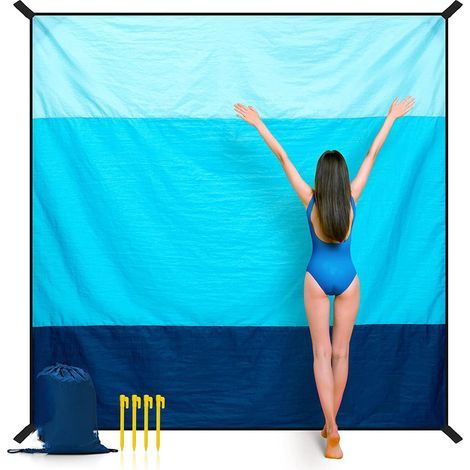 Beach blanket 210 x 200 cm, large size, waterproof, sandproof, picnic blanket, ideal for travel, camping, etc. (1/5)