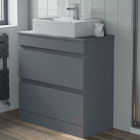 Bathroom Grey Gloss Vanity Unit Countertop Wash Basin 800mm with 505mm Rectangular Basin (1/5)