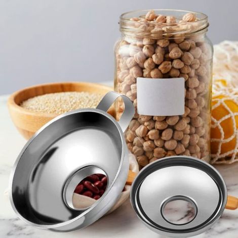 Entonnoir Cuisine - Acier Inoxydable - Grande Ouverture - Poignée Ergonomique - Pour Huile Confiture Liquides - Lot de 2 (1/4)