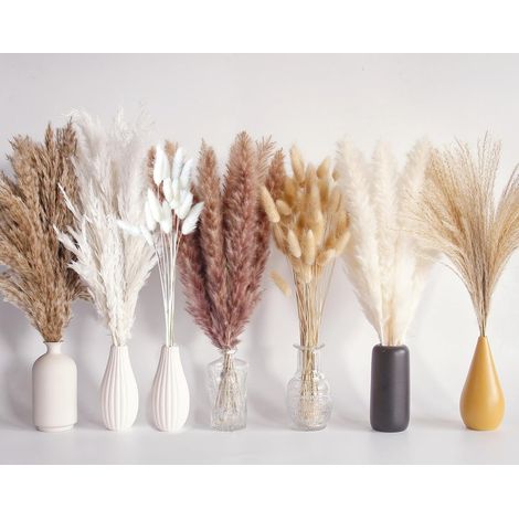 125 PCS Bouquet de Pampa Séchée, Décoration de Table Boho, Fleurs Séchées de Queue de Lapin, Pampas Marron, Pampas Blanche pour Mariages, Décoration de Maison (1/5)